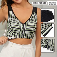 Ready stock plus size bra wireless bra front buckle  A-G CUP 36-52  cotton Vest style fashion stripe