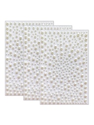 3 Sheets (975pcs Total) White Pearl & Rhinestone 3mm, 4mm, 5mm, 6mm Plastic ABS Pearl Stickers 3D Em