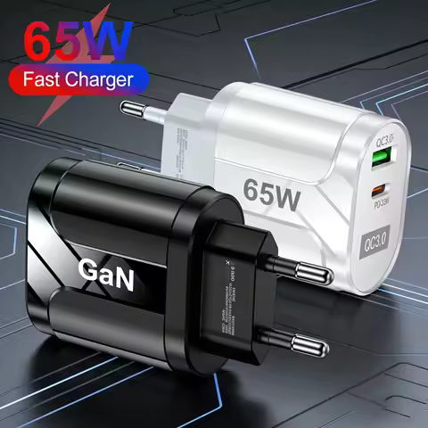 65W GaN Fast Charger KR Plug PD33W QC3.0 Dual Port USB‑C USB‑A Wall Charger Power Adapter For Phone 