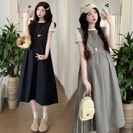 S79121# Maternity Drawstring Dress - Casual Summer Wear