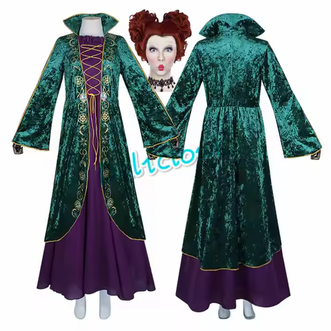 Halloween Hocus Pocus Winifred Sanderson Cosplay Costume Wig Vintage Gothic Dress Women Girls Red Qu