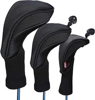 Black Golf Club Head Cover for Driver Fairway 3 Pcs Woods Headcovers, Golf Accessories Hybrid Head C