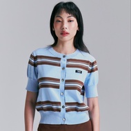 Ahalf - Striped Short Sleeve Cardigan เสื้อไหมพรมผ้านิตคาดิแกนแขนสั้น