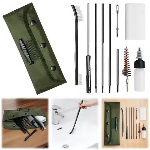 12pcs/Set Gun Barrel Cleaning Kit with Pouch Pistol Handguns Rod Cleaner Brush Tools Rifle Brushes S