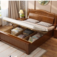 [🔥Free Delivery🚚🔥]Chinese Solid Wooden Bed Double Bed with Drawers Bed Frame With Headboard With bedside table Bed Frame With Mattress Storage Bed Frame  Single/Queen/King Bed Frame