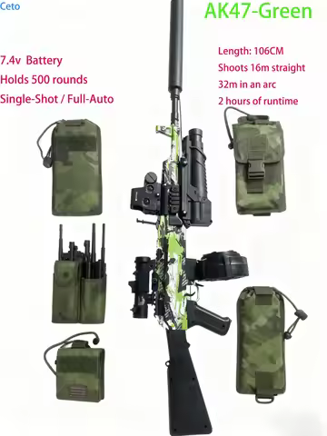 AK47 Gel Blasters Sniper Rifle - 32M Extreme Range, Full Auto Electric Gel Ball Blaster Gun for Adul