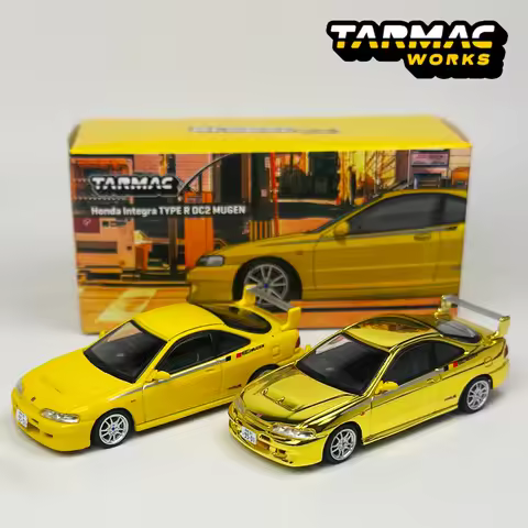 Tarmac Works 1:64 TW Honda Integra TYPE R DC2 MUGEN Sunlight Yellow Alloy Car Model Chase