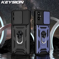 KEYSION Shockproof Case for Samsung M06 5G A06 5G Silicone+PC Slide Camera Protection Ring Stand Pho