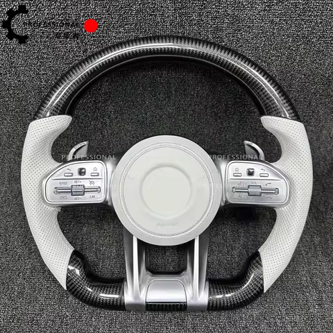 Carbon Fiber White Perforated Leather Sport Steering Wheel For Benz Mercedes AMG A B CE GLS GLA S C6