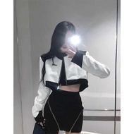 Latest white and black Leather Jacket Women's crop Leather Jacket Jacket Woman Jaket Perempuan Leath