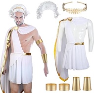 5 Pcs Greek God Costume Men Greek Zeus Halloween Cosplay Outfit with Toga Leaf Laurel Wreath Wrist A