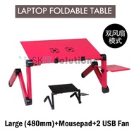 ★SG Ready Stock★480 x 263 mm Laptop Table with Mouse Pad+2 USB Cooling Fan ★ 360° Adjustable Foldable Notebook Pc Desk Table Vented Stand Portable Bed Tray
