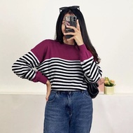 SWEATER RAJUT WANITA JEFANYA KNIT / BAJU RAJUT MOTIF GARIS / PAKAIAN WANITA KEKINIAN