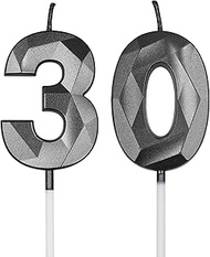30th Birthday Candles for Cake, Black Number 30 3D Diamond Shaped Candle Birthday Decorations Party