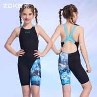 ZOKE Girl Swimwear Children Hydrophobic anti-chlorine Training Professional knee-length Swimsuit Kid