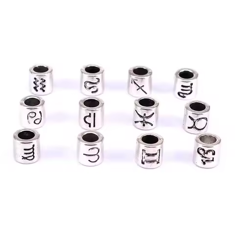 12pcs/lot Zodiac Spacer Beads Fit Charm Bracelet European Beads Jewelry Constellation Symbol DIY Bea