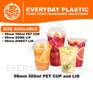 [READY STOCK] 50PCS PREMIUM QUALITY 98MM PET CUP | 500ML | 16OZ | 98MM DIRECT LID | 98MM DOME LID | 