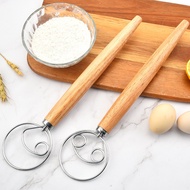 43cm Oak Handle Flour Beater Flour Beater Denmark Dough Stirring Rod Stainless Steel Coil Whisk U0MH