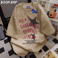 BOOMBAP American retro Style T-shirt Oversize Star Letters Print top| Khaki Women's T-shirt | Men's 