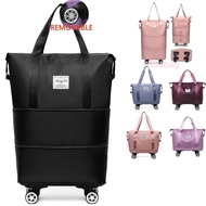 Large Capacity Roller Travel Bag Portable Double Layer Extendable Bag Foldable Weekender Bag Beg Bal