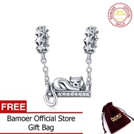 BAMOER 925เงินสเตอร์ลิงเครื่องรางแมวดาวน่ารักจี้สร้อยข้อมือและสร้อยคอ DIY ของขวัญคริสต์มาส SCC856