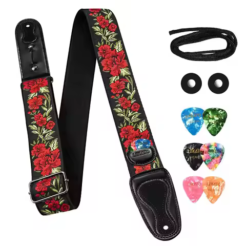 LEKATO LGS-6 Guitar Strap with 6 Picks 2 Locks for Electric Acoustic Guitar Bass for Electric Acoust