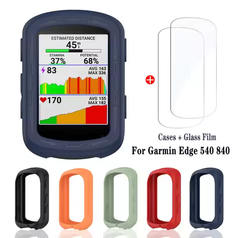 2Pcs Tempered Glass + Silicone Case for Garmin Edge 540 GPS All-Around Stopwatch Screen Protector Co