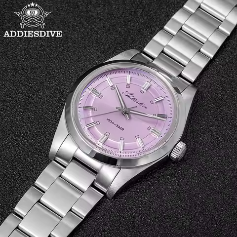 ADDIESDIVE Elegant Men's Quartz Watch 36mm Bubble Glass Luminous 100m Waterproof Steel Watches Japan