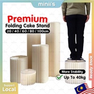 MINIIS PARTY Premium Folding Cake Stand Round Paper Cylinder Stand Meja Kek Paper Cake Stand Cylinde
