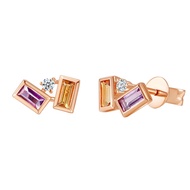 ๑HELON 2x4mm Baguette Cut Amethyst Citrine Gemstone Earrings Solid  14K 10k Rose Gold Lab Grown Mois