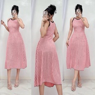 TG FYANG COMBI HALTER STYLE CLASSY SLEEVELESS MIDI DRESS Trendy Fashionable Design Stripe Print