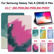 For Samsung Galaxy Tab A 10.1 inch (2016) S-Pen SM-P580,SM-P585,SM-P585Y Fashion tablet protective case high quality art painting color watercolor sweatproof anti flip leather stand cover