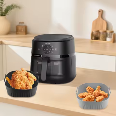 20cm/7.87inch Square Reusable Air Fryer Silicone Liners Silicone Basket 4.2L for Philips NA299 Acces