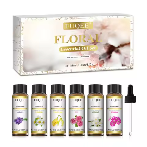 EUQEE Floral Essential Oils Set Of 6 Bottles For Diffuser,Candle Making-Rose Lavender Ylang Ylang Ja