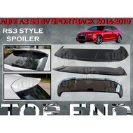 AUDI A3 S3 8V SPORTBACK 2014-2019 RS3 STYLE REAR TURNK SPOILER DUCKTAIL WITH BLACK PAINT ABS SKIRT L