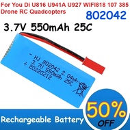 802042 3.7V Lipo Battery 550mAh 25C for You Di U816 U941A U927 WIFI818 107 385 Drone‌ RC Quadcopters