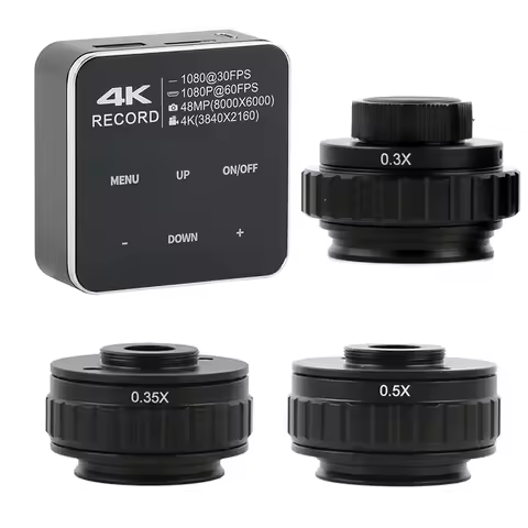 4K 2K 48MP HDMI USB Industrial Electronic Digital Microscope Camera+0.5x 0.35x Trinocular Stereo Mic