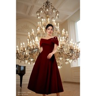 MY WAY Women's Red Velvet Party Dress Elegant Off Shoulder Flared Dress 9MD21352