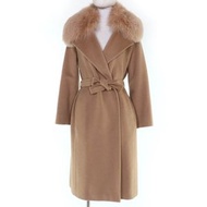max Max Mara 100% 駝色狐狸毛領繫帶裹身大衣，尺寸 36，義大利製造，正品，女款，狀態極佳。