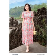 Gentle and feminine vintage floral chiffon maxi dress to wear to work or on the street CLAYMORE MS C