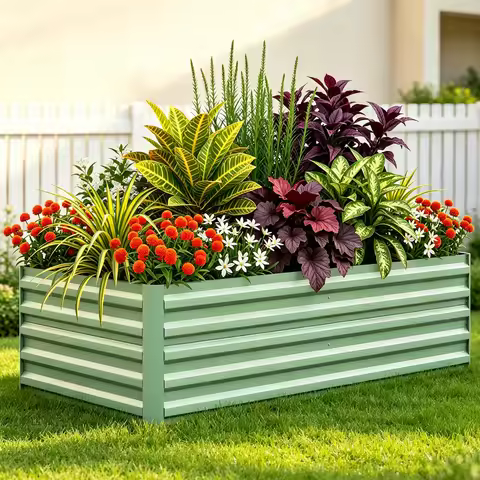 8x4x2FT Metal Raised Garden Bed 350 Gallon Deep Root Planter Box, Rustproof Outdoor Vegetable Herb F