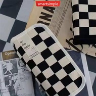 SMARTSIMPLE Large Capacity Pencil Case Simple Checkerboard Lattice Pencil Bag Stationery Student Can