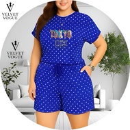 "Plus Size Cotton Spandex Terno Shirt Short with Pockets" Batwing Sleeve Polka Dots Set