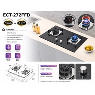 EFFEGI ECT-272FFD Built-In Dual Burner Gas Hob 4.5kW High Flame Tempered Glass Auto Gas Cut-Off Safe