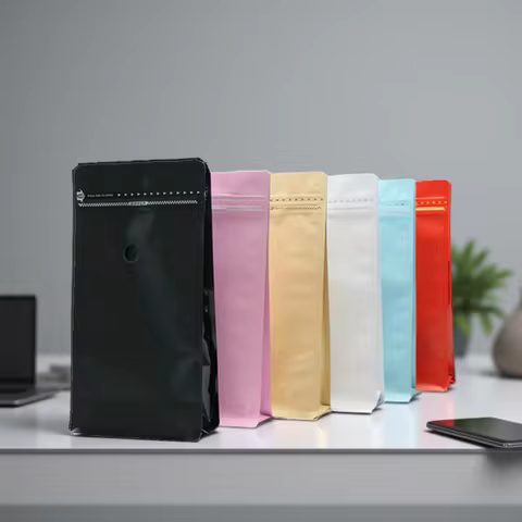 block bottom stand up pouch 1/2 1 pound colorful coffee bean packaging aluminum foil zip lock bag wi