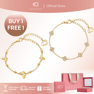 [ Buy 1 Free 1 + RM10 VOUCHER ] Celovis Belia Bracelet & Floria Bracelet in Gold Gift Set of 2