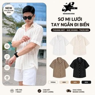 Men's Mesh Woven Shirt Short Sleeve Straight Form Suitable for Summer, Cool and Dynamic Beach SM02 -
