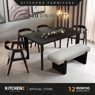 (FREE Shipping) KitchenZ Neo Dining Set 4/6 Seater with Martin Bench Solid Rubberwood - DT-NEO(15090