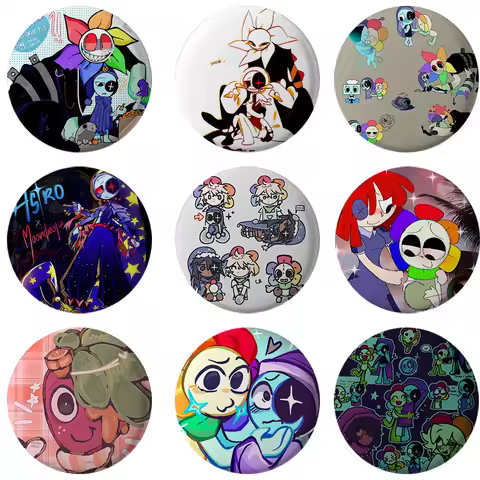 58mm Hot Horror Game Dandys World Sprout Anime Button Pin Cartoon Character Funny Meme Brooch Badge 