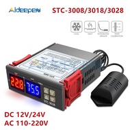 STC-3008 3018 3028 Dual Digital Temperature Controller Hygrometer C/F Thermostat Two Relay Output AC 110V 220V DC 12V 24V 10A